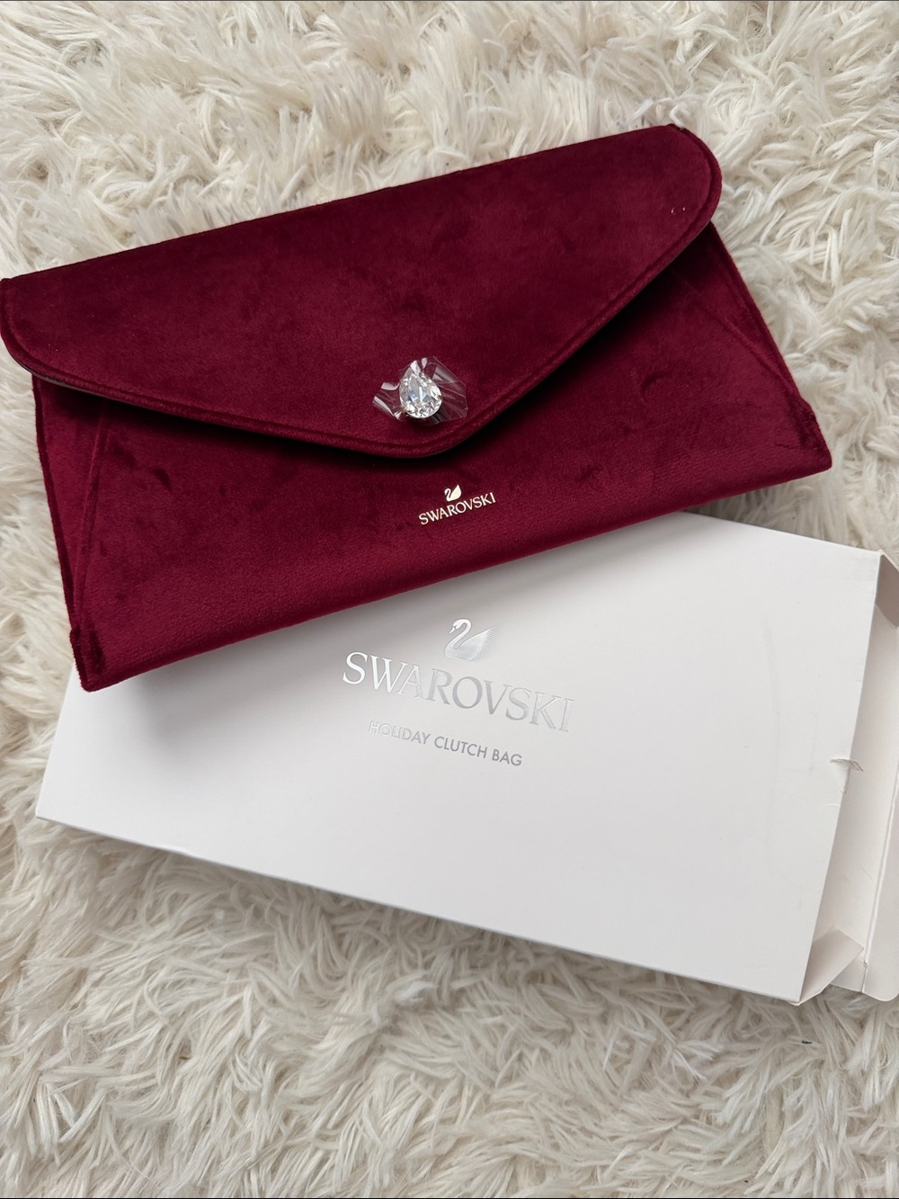 Swarovski Deep Burgundy Velvet Clutch with Crystal Button